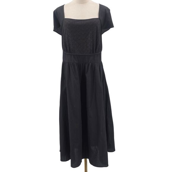 BLOOMCHIC 22-24 3X Plus Black square neck sleeve pockets midi dress NWT B50 - Picture 1 of 9